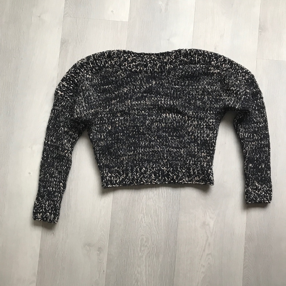 ATILER DELPHINE BLACK SPECKLED BLACK SWEATER TANGUIS COTTON CROP WOMENS XS